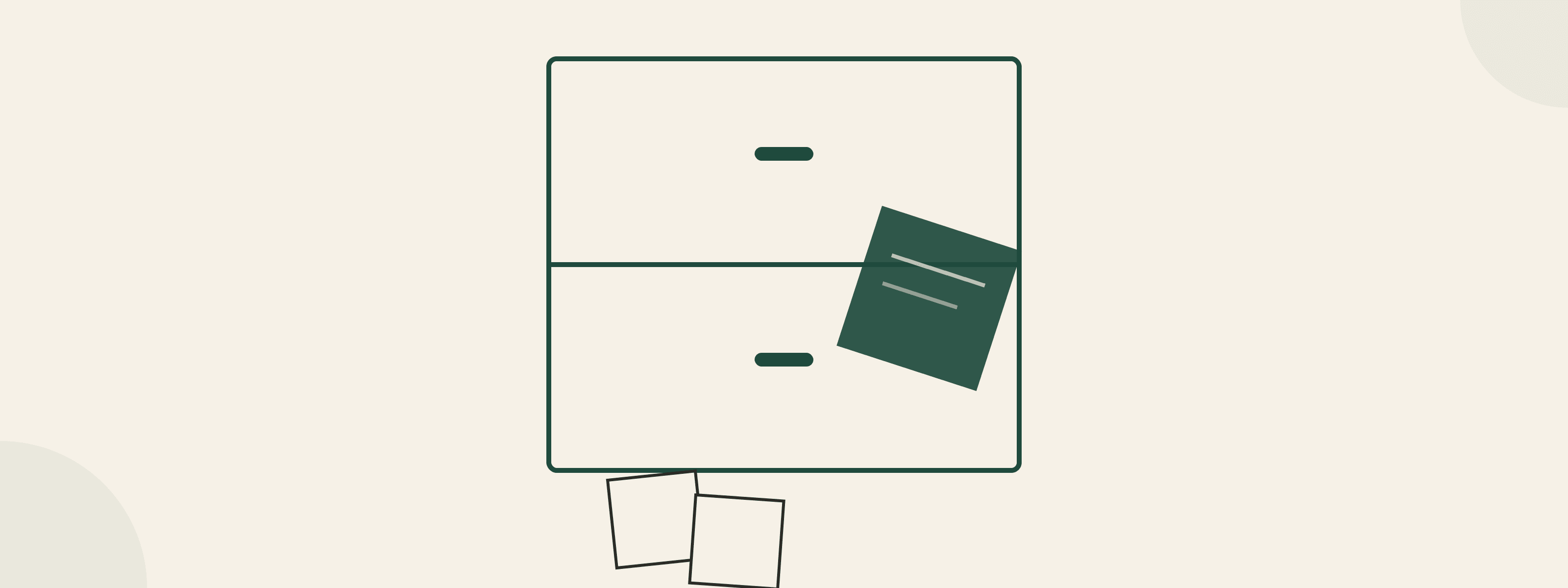 Line-art illustration of a filing cabinet drawer with a sticky note stuck at an angle and loose notes below it.