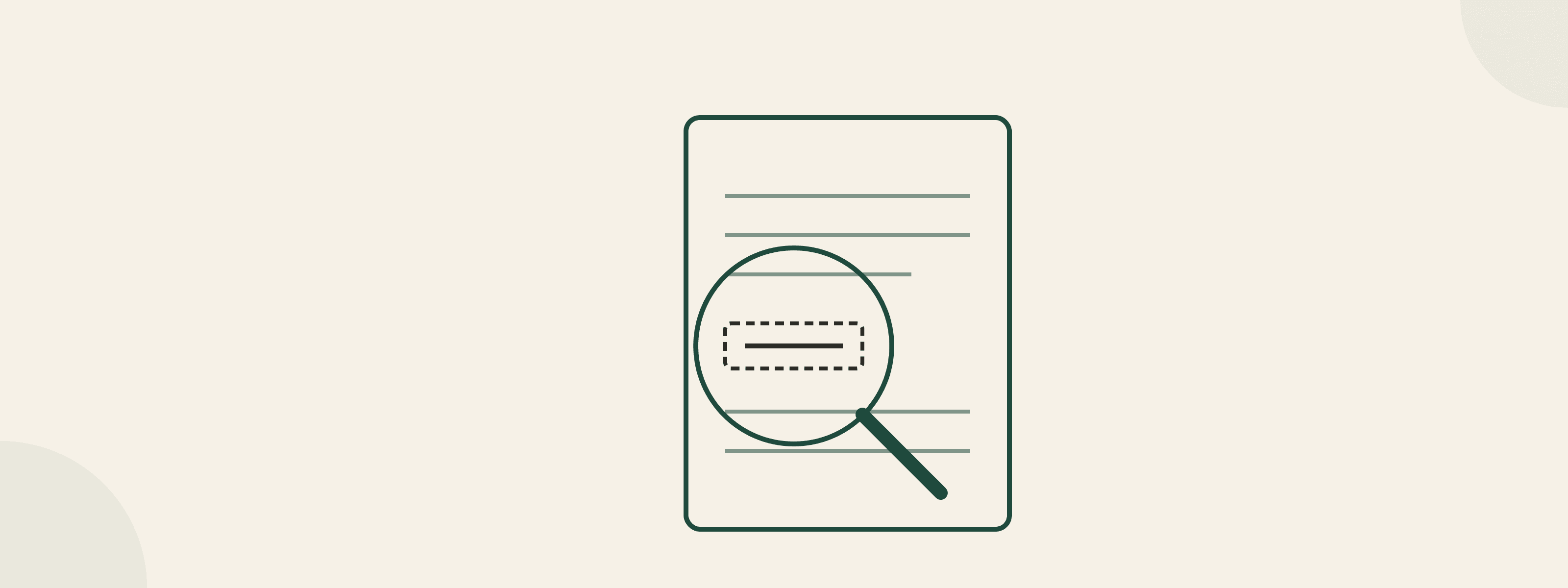 Line-art illustration of a magnifying glass inspecting a highlighted line of text on a document.